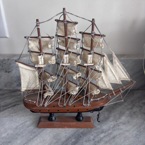 Other - VTG Wooden Tall Ship Model 10" Nautical Sailing Vessel Decor Anchor Sailboat